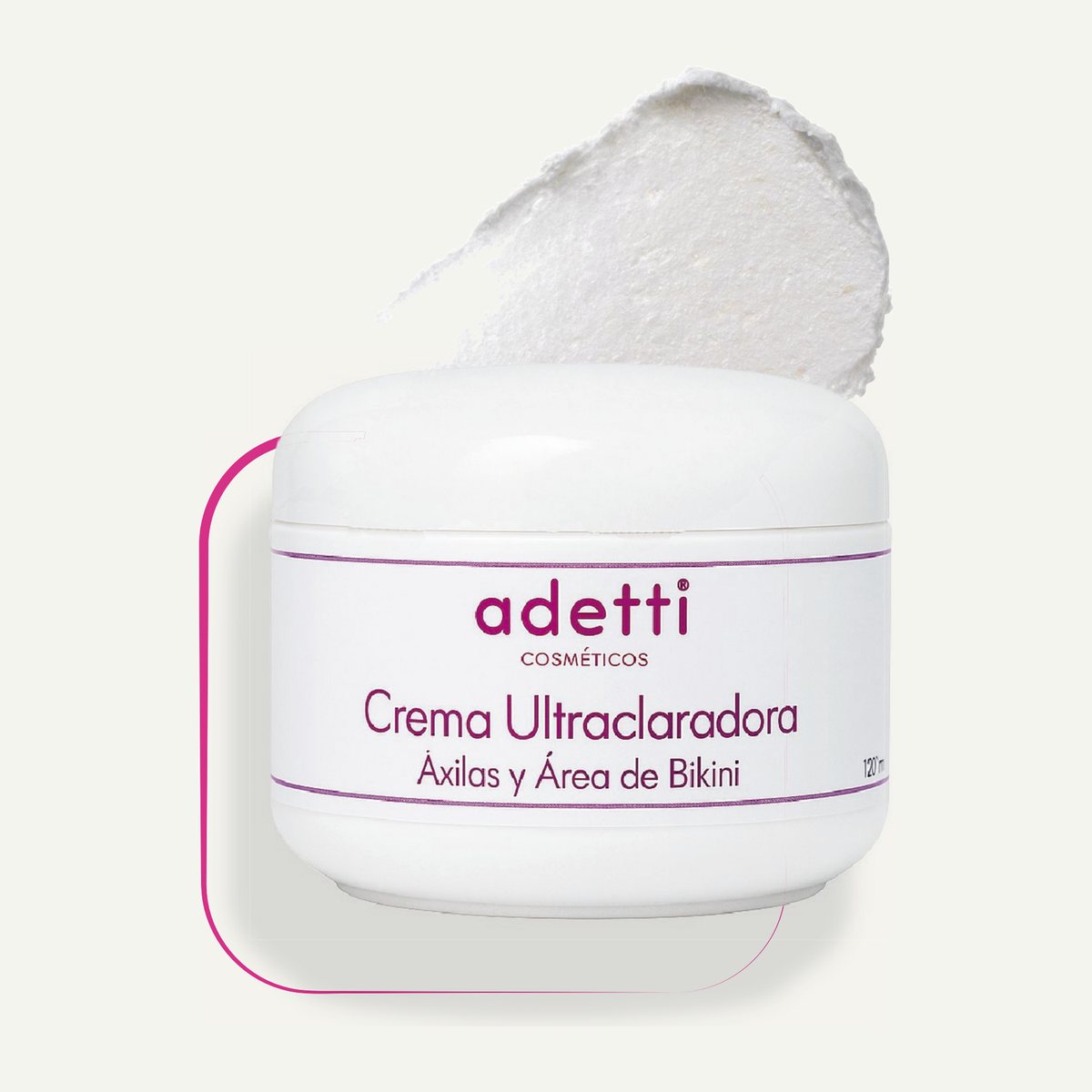 Tarro blanco de Crema Ultra Aclaradora Adetti para axilas y área de bikini