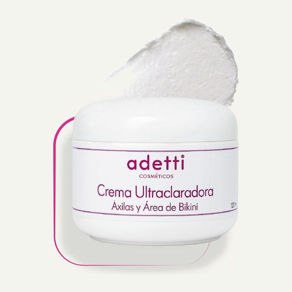 Tarro blanco de Crema Ultra Aclaradora Adetti para axilas y área de bikini