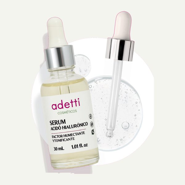 Frasco gotero de Serum de Ácido Hialurónico Adetti de 30 ml con textura de gel
